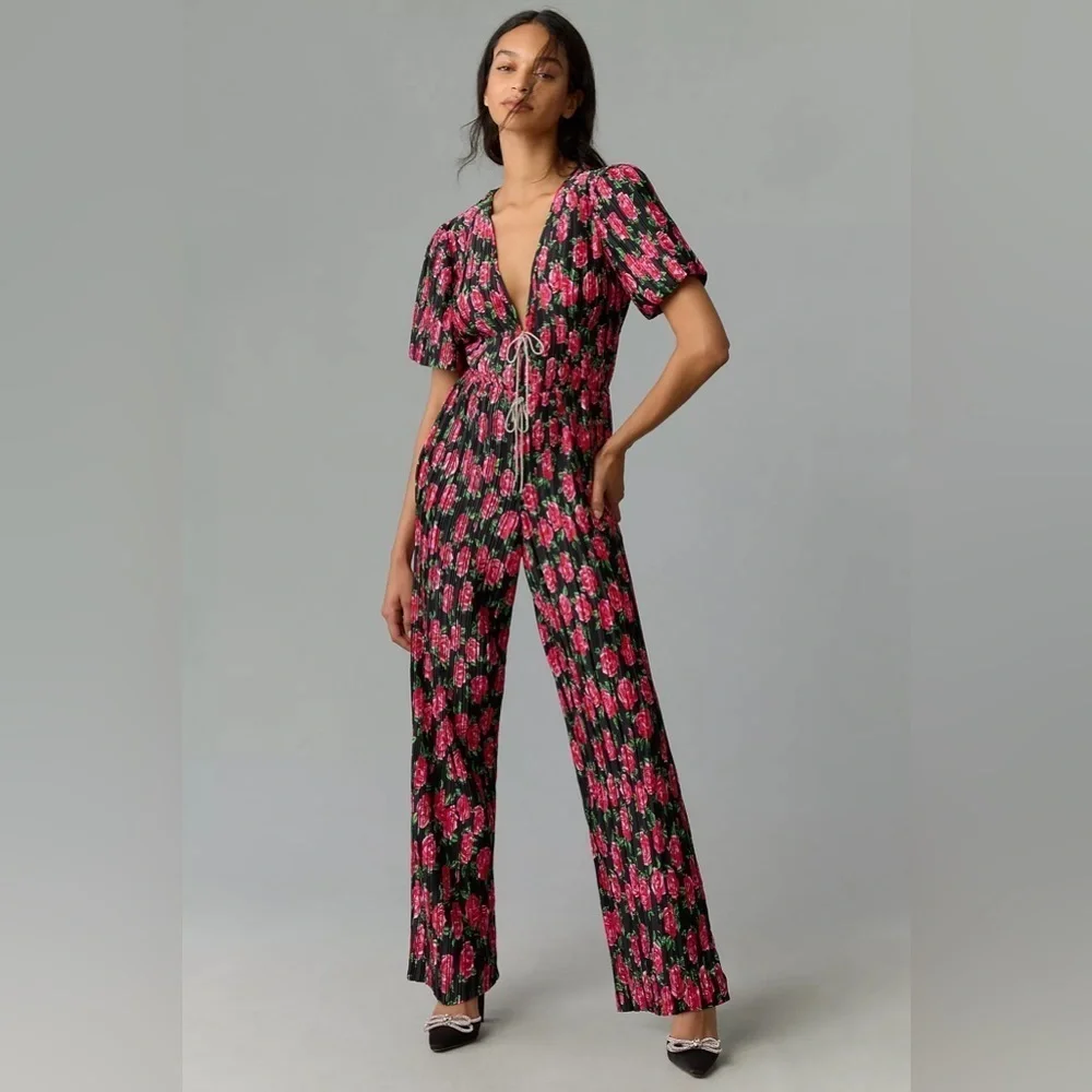 NWT WAYF Floral Tie-Front Jumpsuit - Picture 1 of 4
